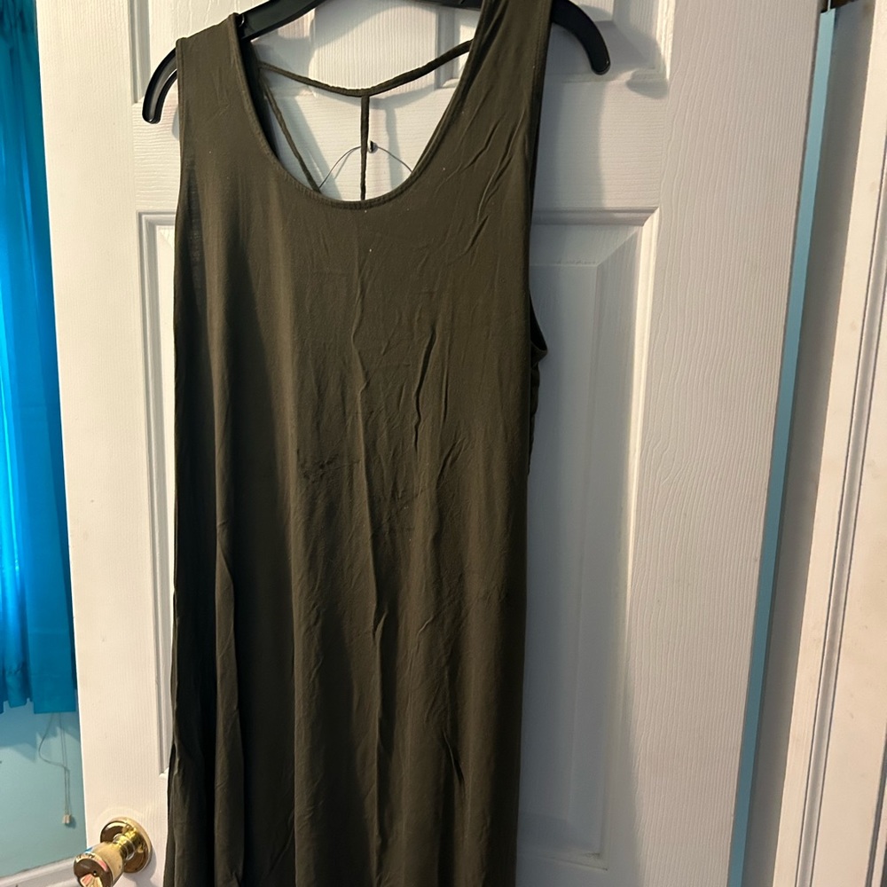 Olive Green Sleeveless Swing dress with strappy back detail